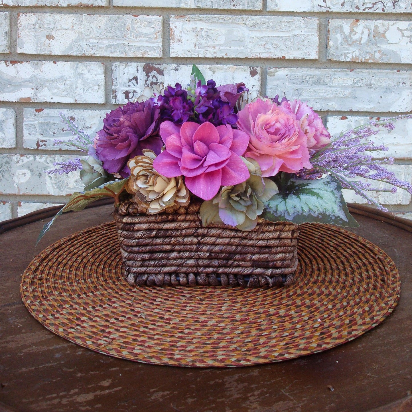 Fuschia and purple in woven basket