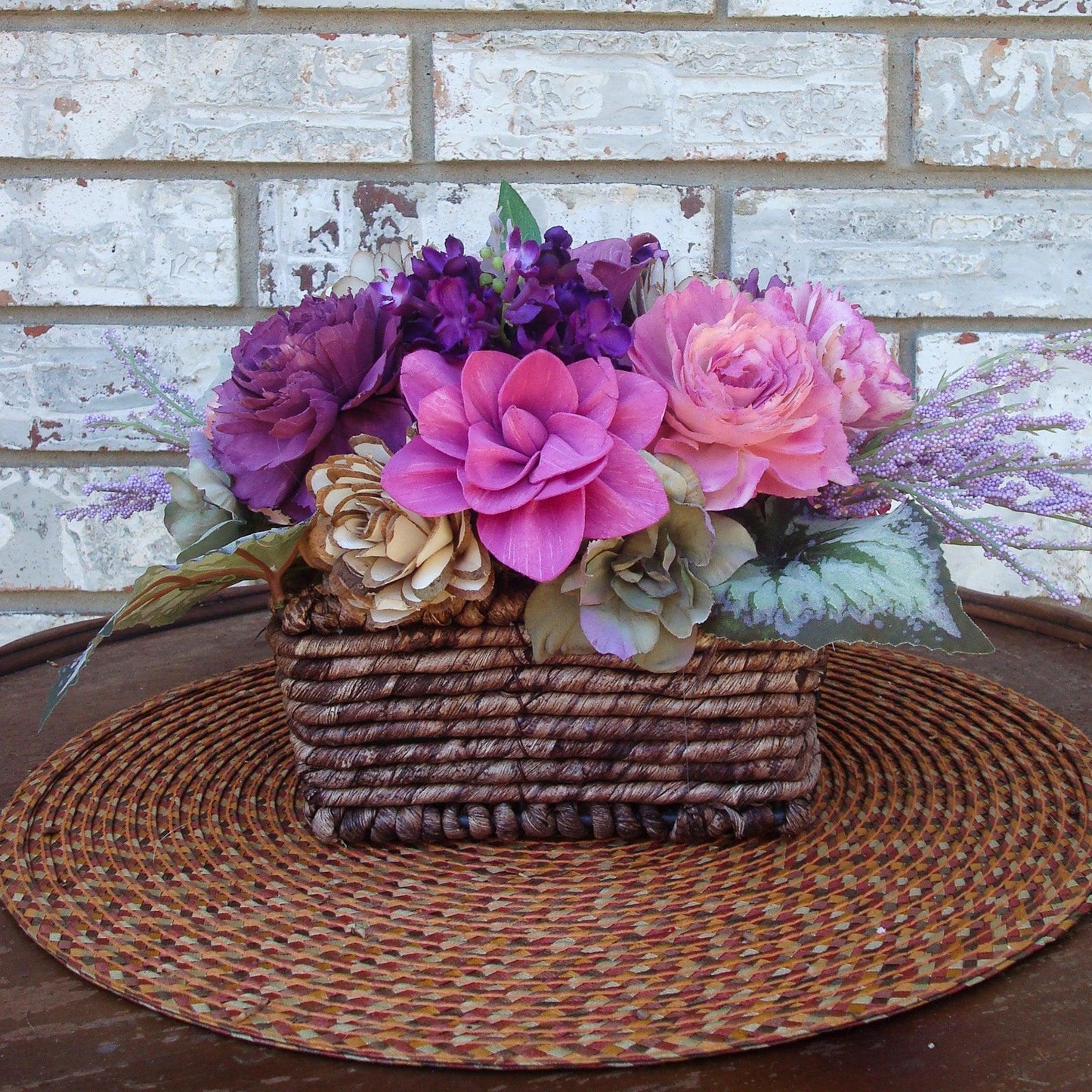 Fuschia and purple in woven basket