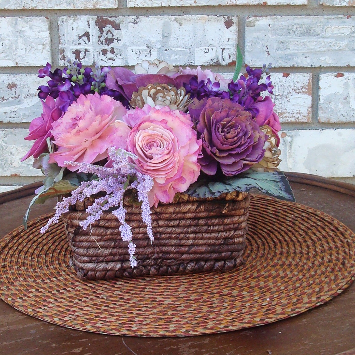 Fuschia and purple in woven basket