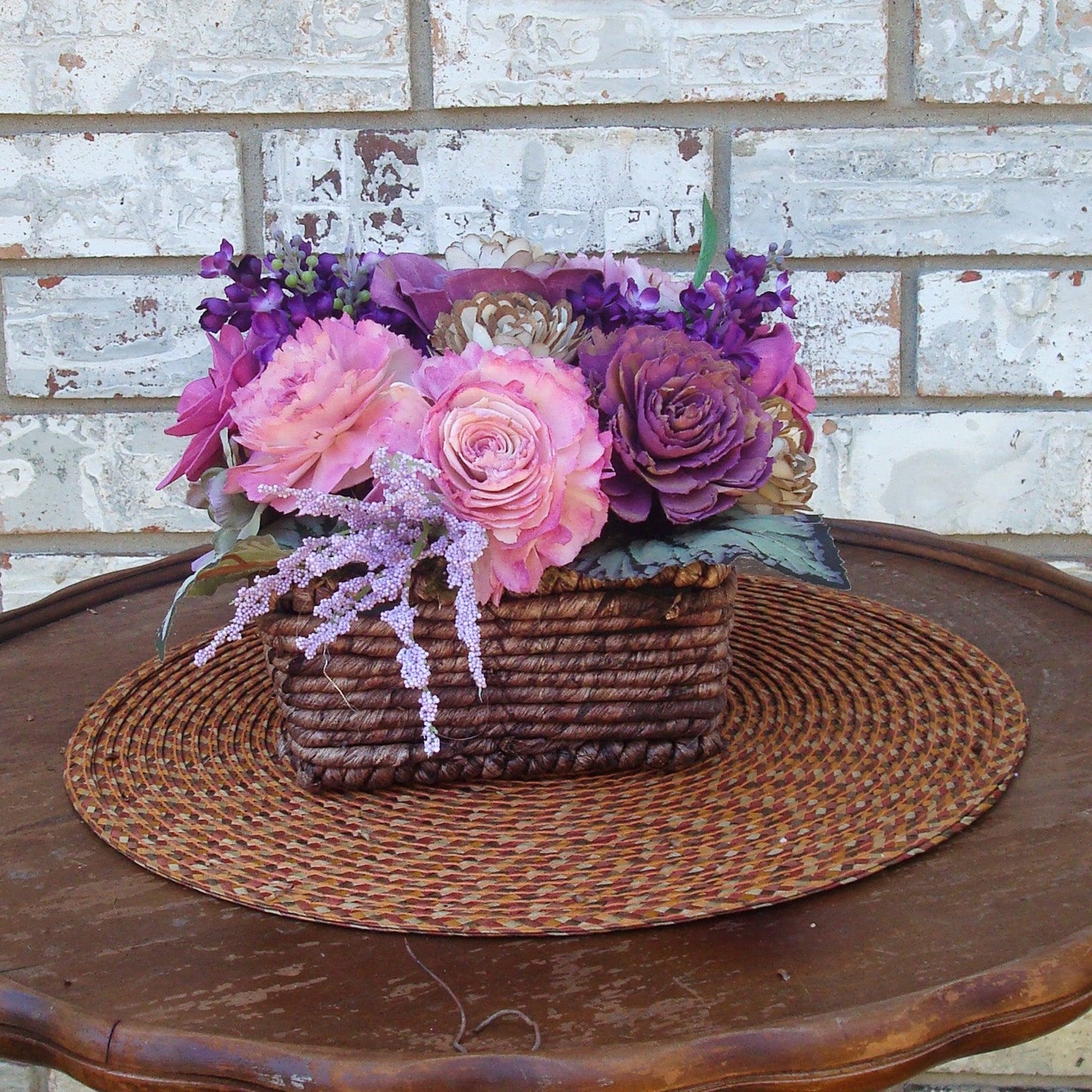 Fuschia and purple in woven basket