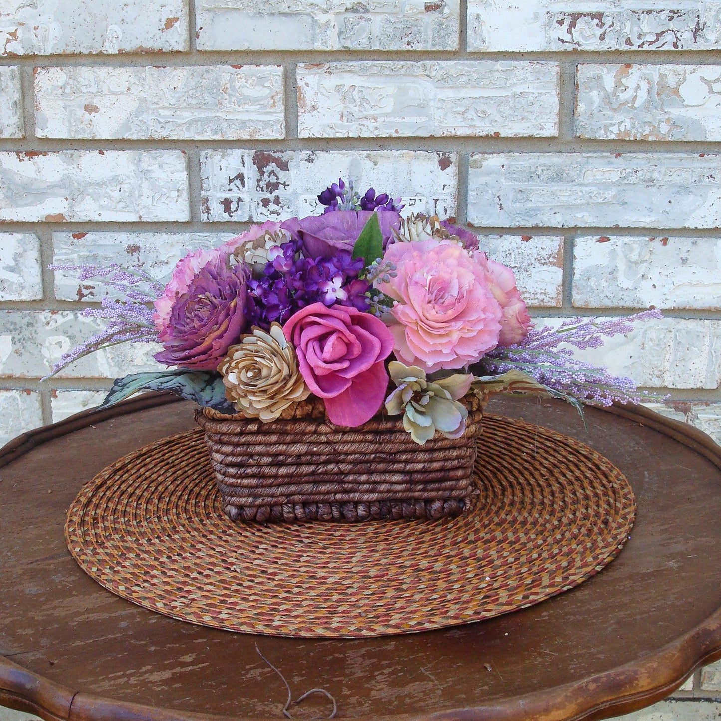 Fuschia and purple in woven basket