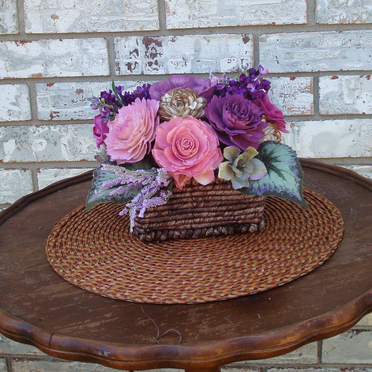 Fuschia and purple in woven basket