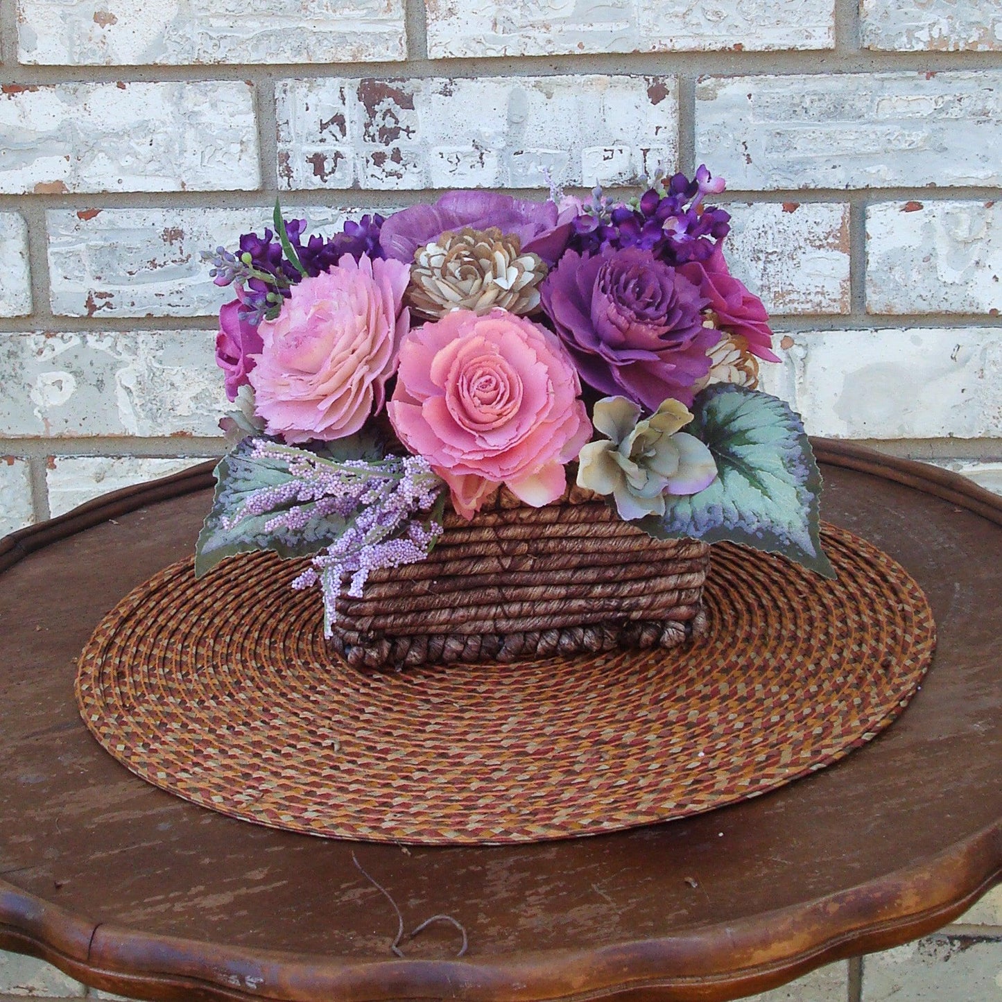 Fuschia and purple in woven basket