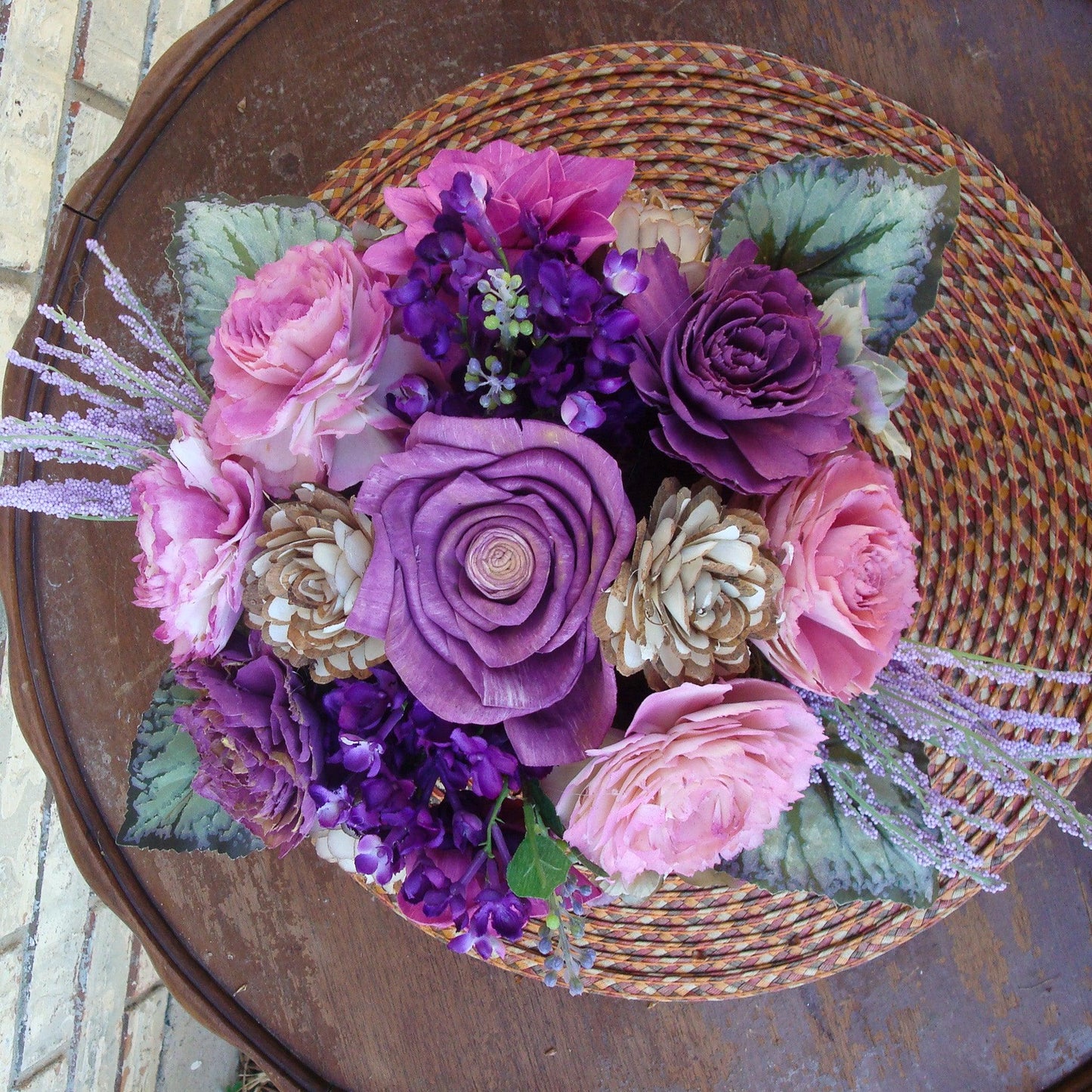 Fuschia and purple in woven basket