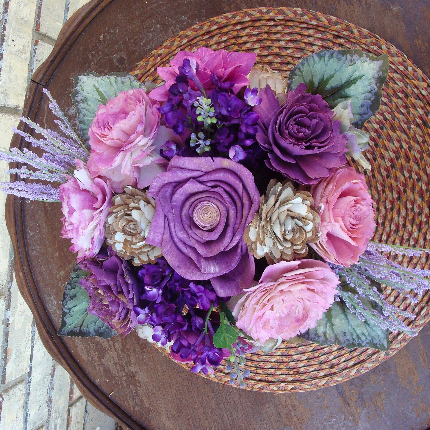 Fuschia and purple in woven basket