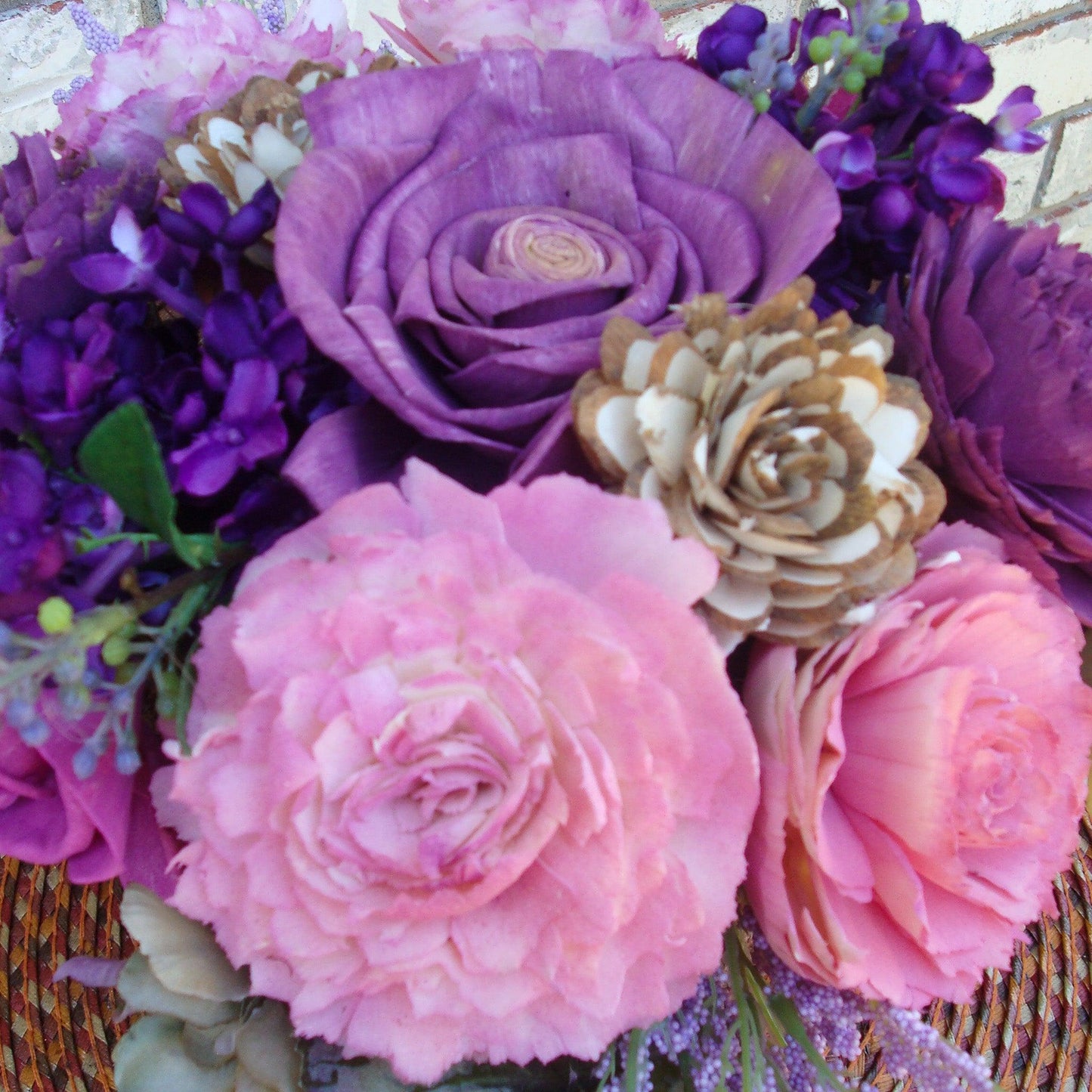 Fuschia and purple in woven basket