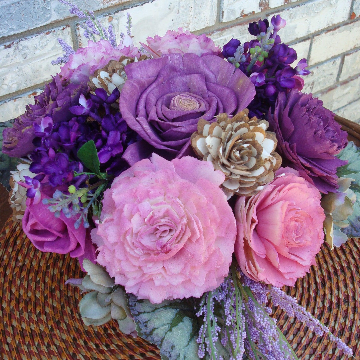 Fuschia and purple in woven basket