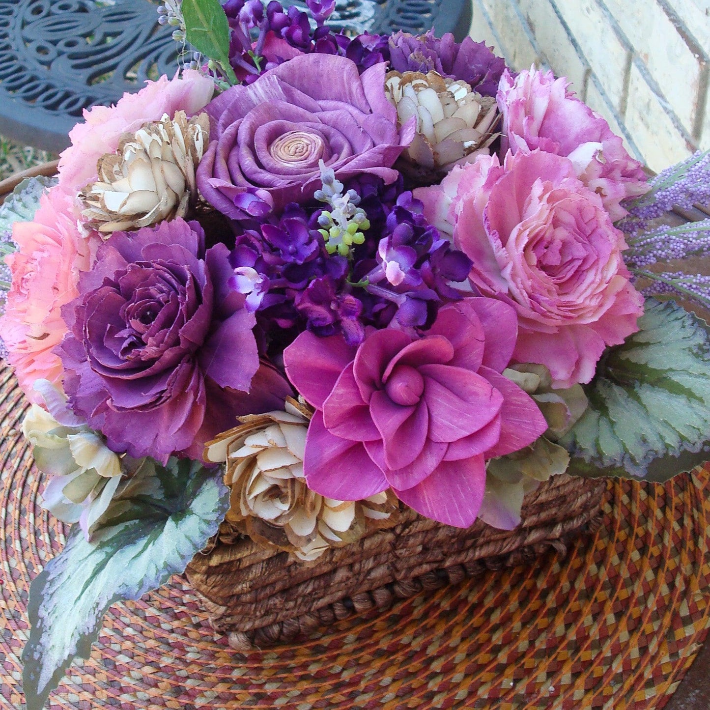 Fuschia and purple in woven basket