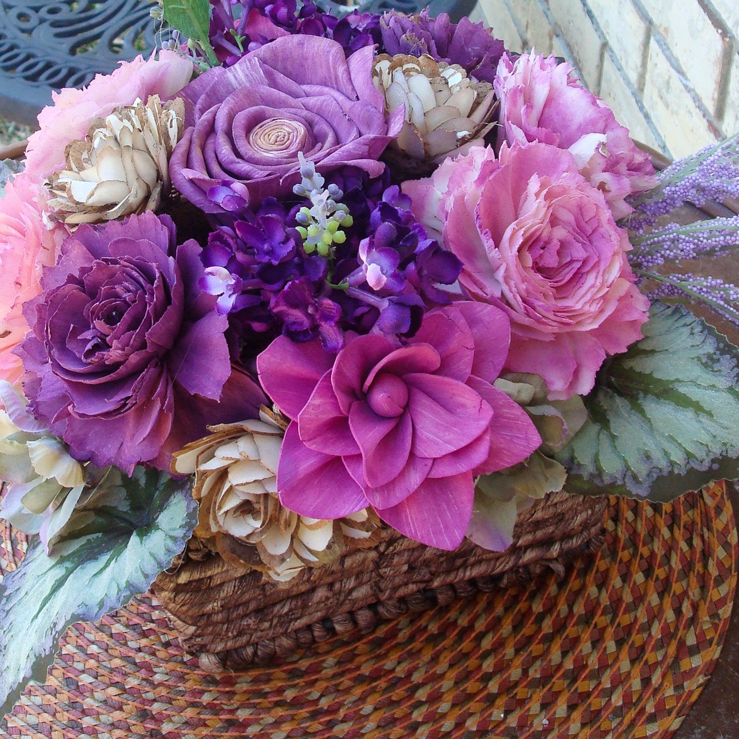 Fuschia and purple in woven basket