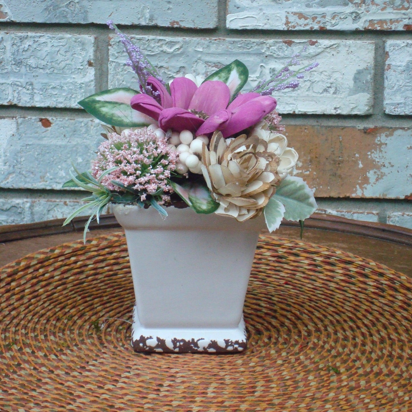 fuschia and purple in white vase small