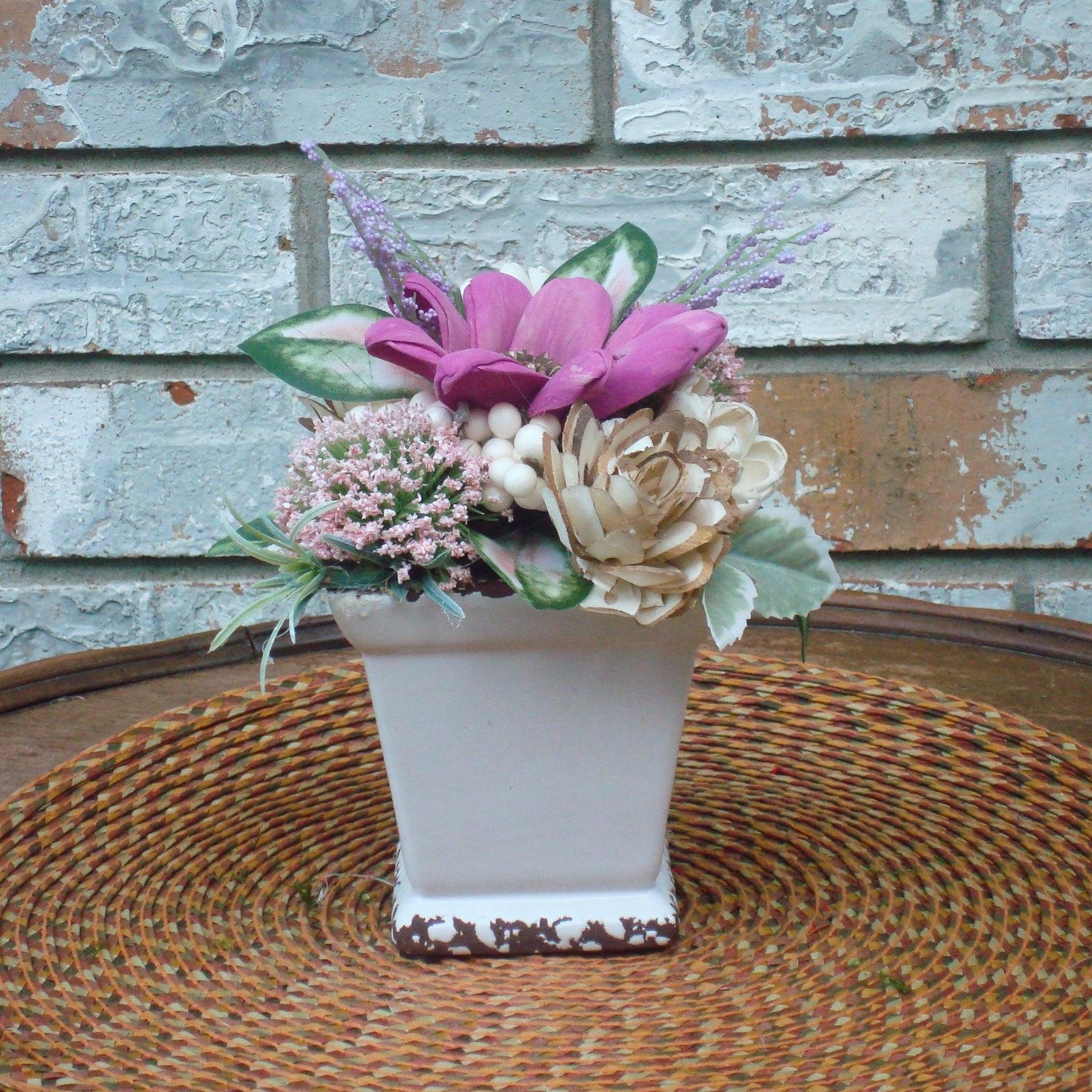 fuschia and purple in white vase small