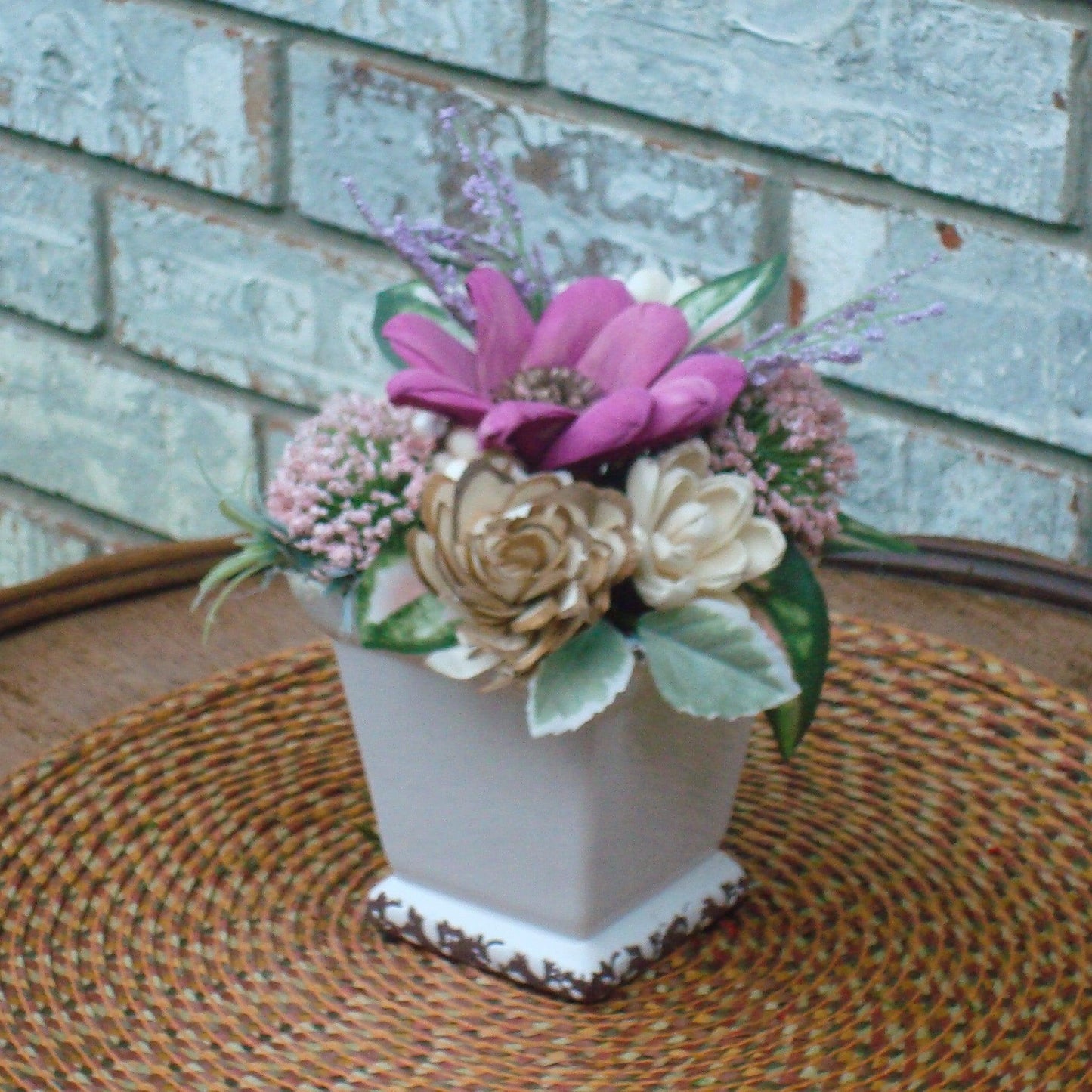 fuschia and purple in white vase small