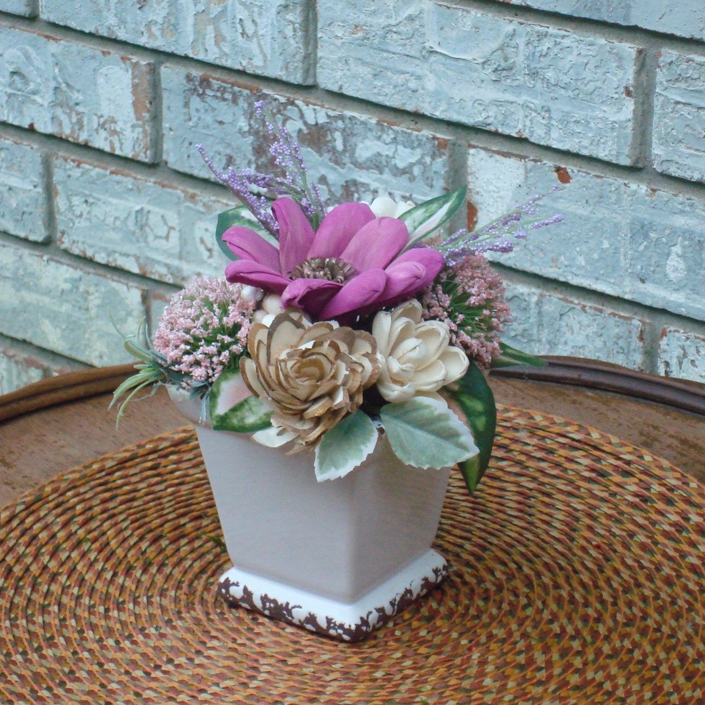 fuschia and purple in white vase small