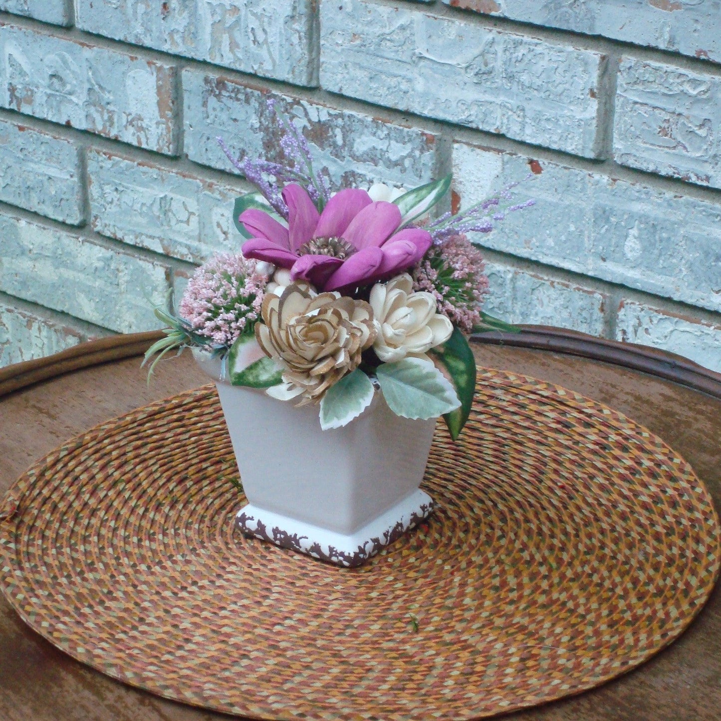 fuschia and purple in white vase small