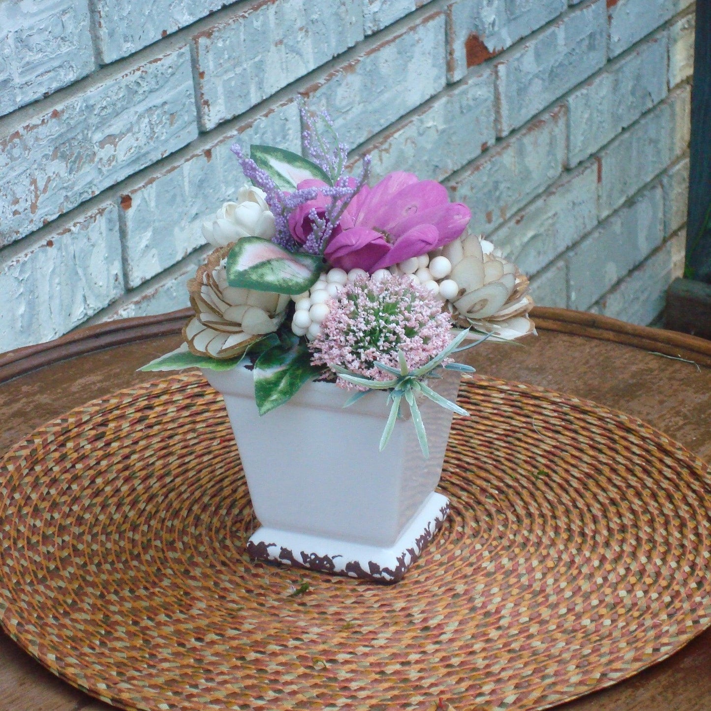 fuschia and purple in white vase small