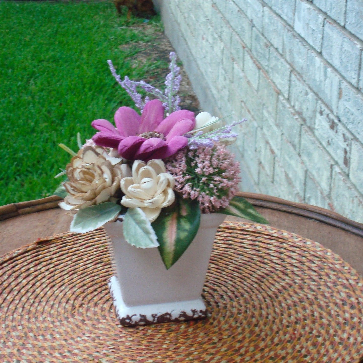 fuschia and purple in white vase small