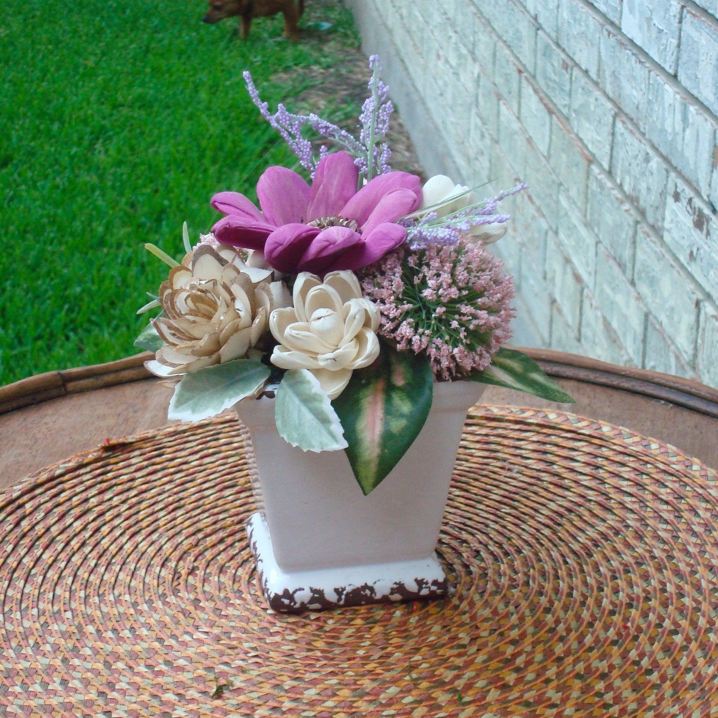 fuschia and purple in white vase small