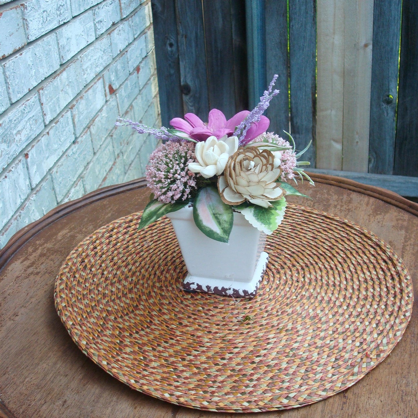 fuschia and purple in white vase small