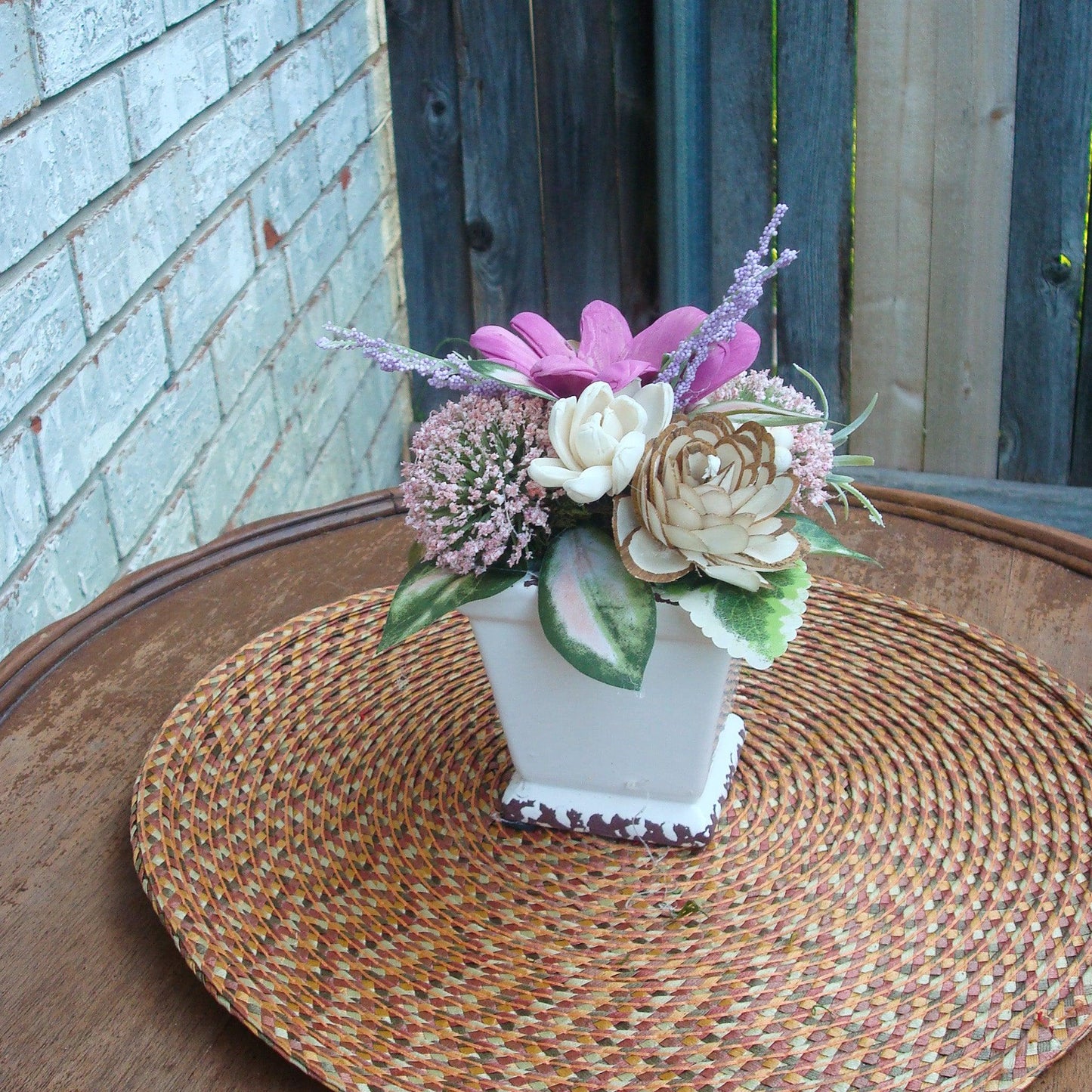 fuschia and purple in white vase small