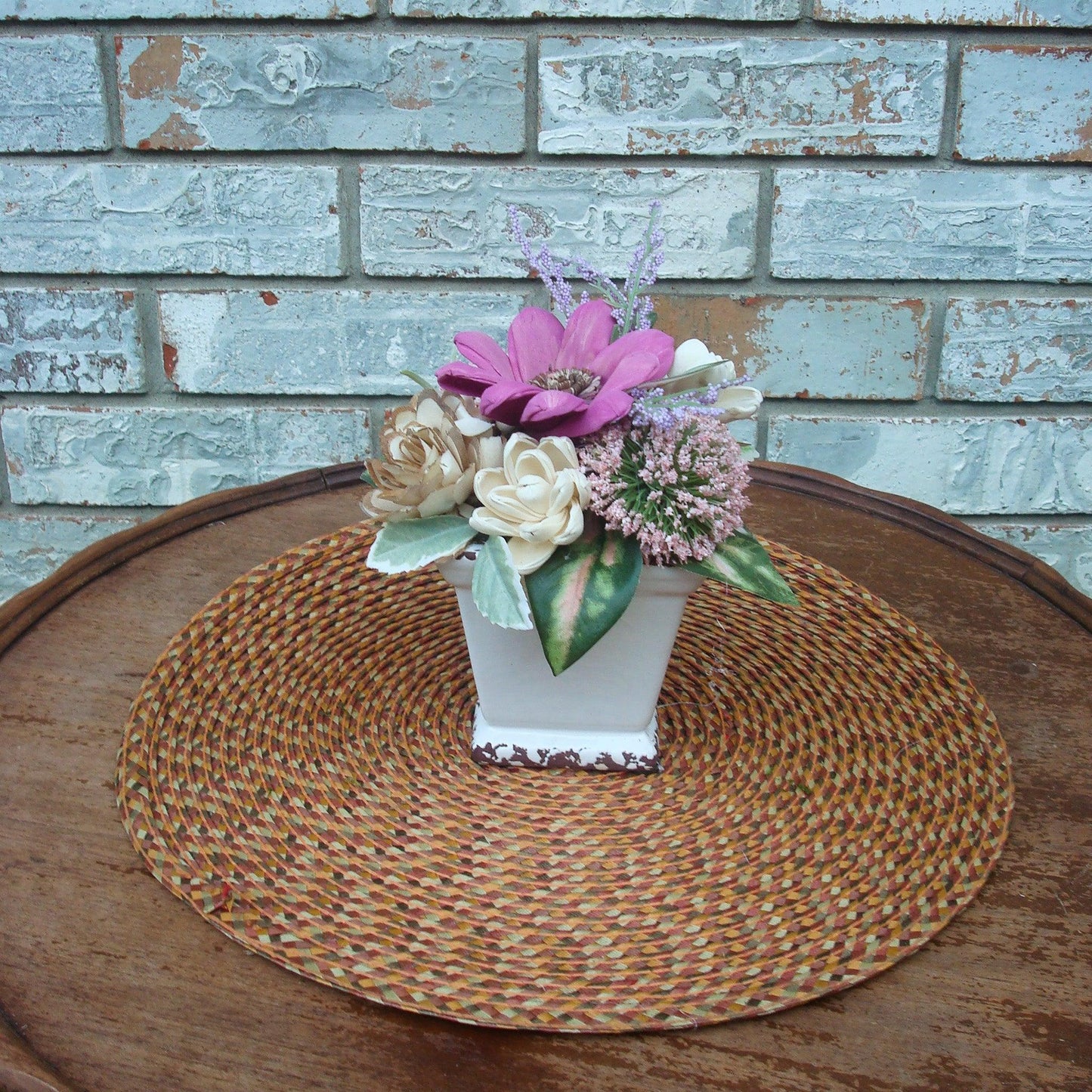 fuschia and purple in white vase small