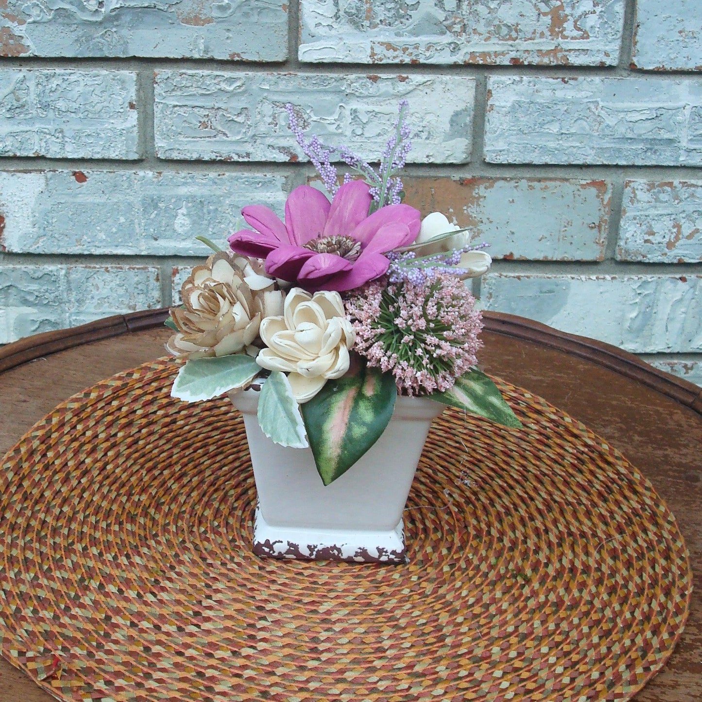 fuschia and purple in white vase small