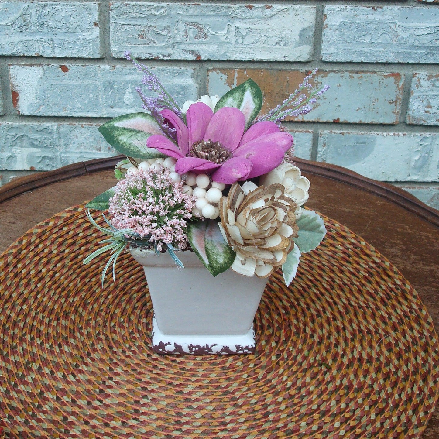 fuschia and purple in white vase small