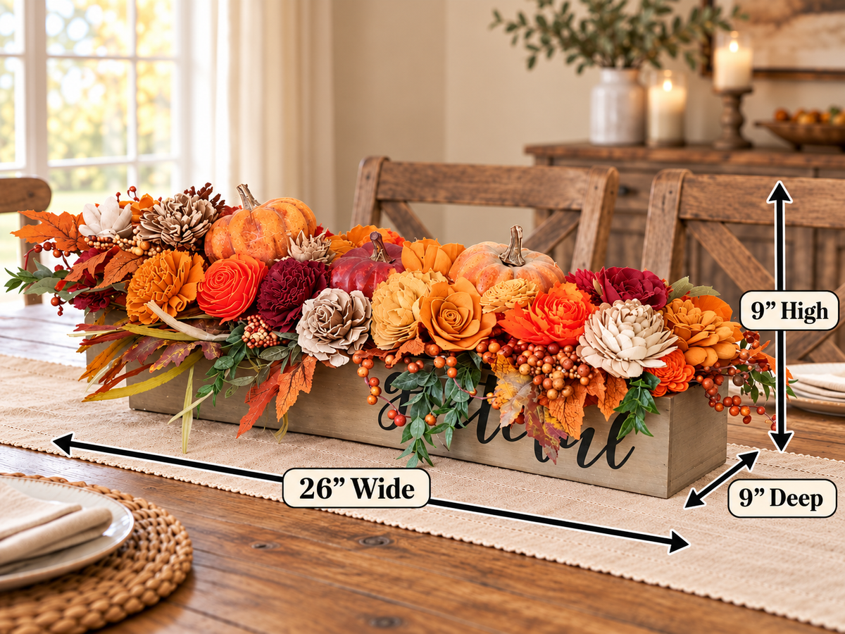 Thankful Fall Centerpiece with Sola Wood Flowers and Pumpkins