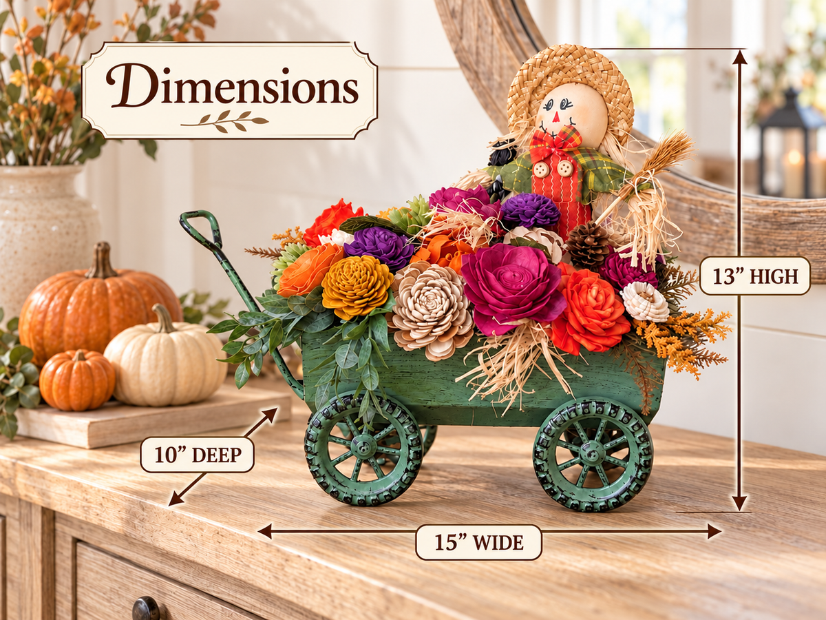 Fall Scarecrow Wagon Centerpiece | Sola Wood Flower Arrangement
