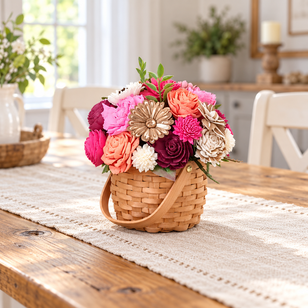 Pink & Coral Sola Wood Flower Basket Arrangement