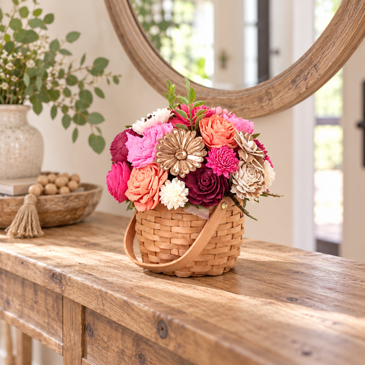 Pink & Coral Sola Wood Flower Basket Arrangement