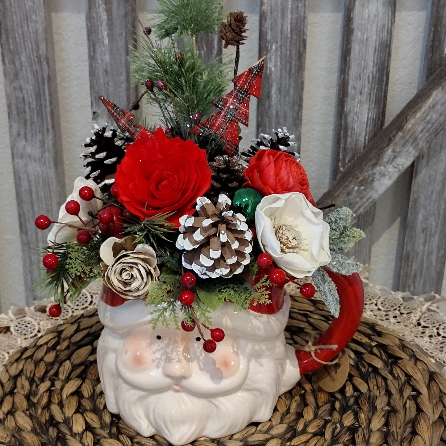 Jumbo Santa mug filled with sola wood flowers