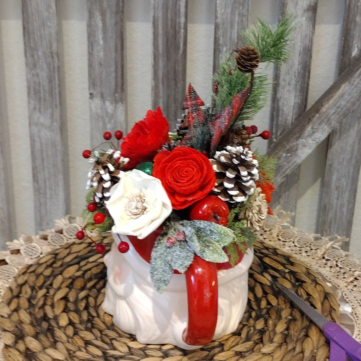 Jumbo Santa mug filled with sola wood flowers