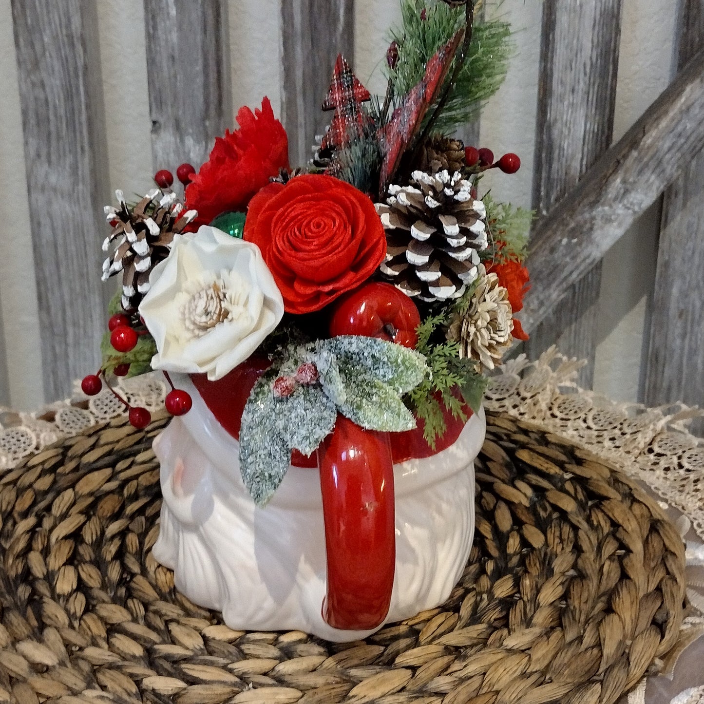 Jumbo Santa mug filled with sola wood flowers