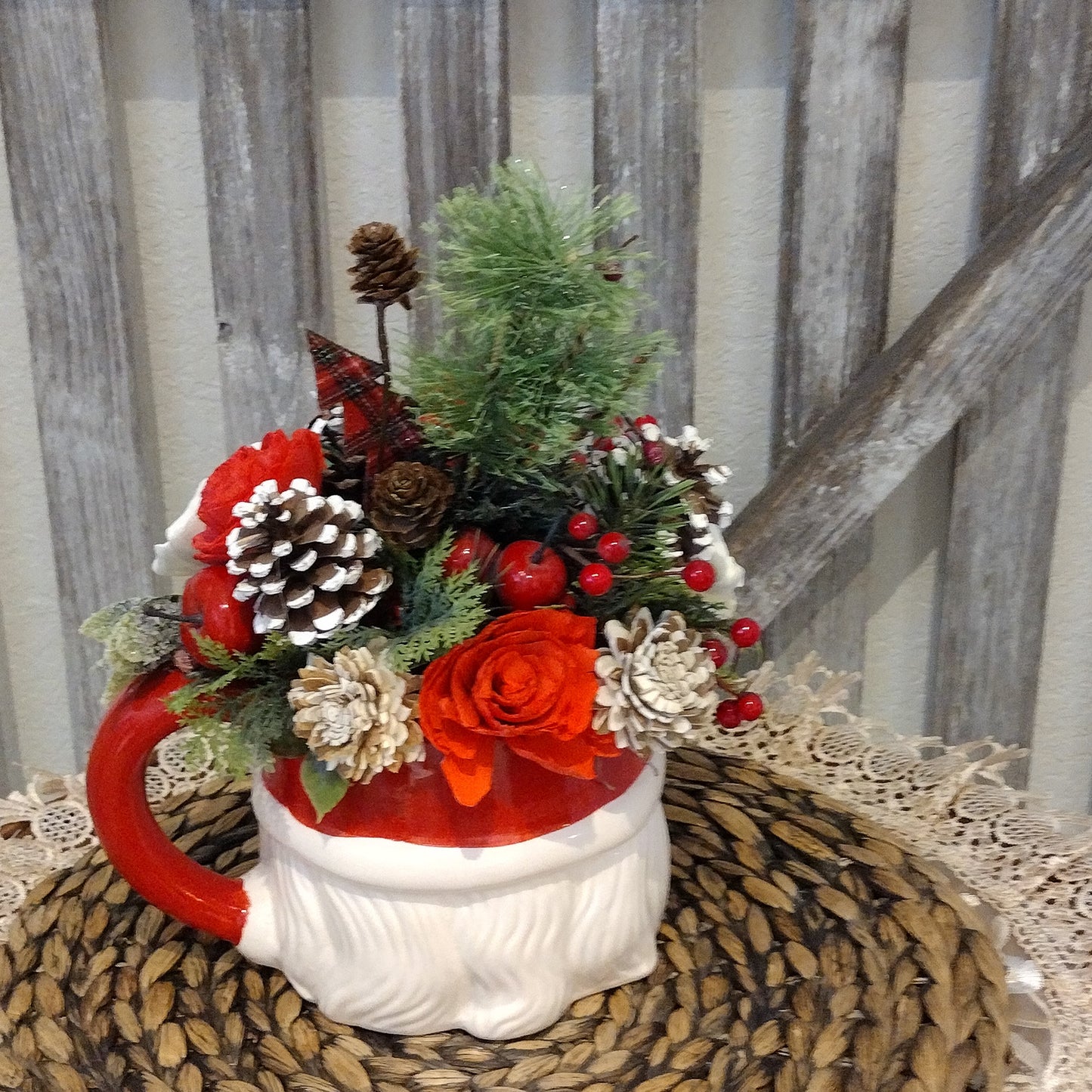 Jumbo Santa mug filled with sola wood flowers