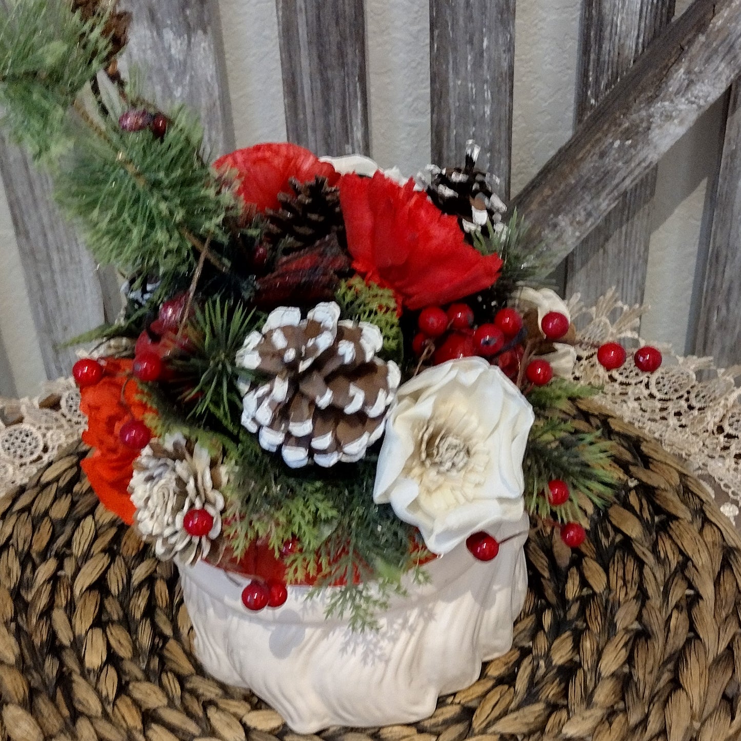 Jumbo Santa mug filled with sola wood flowers