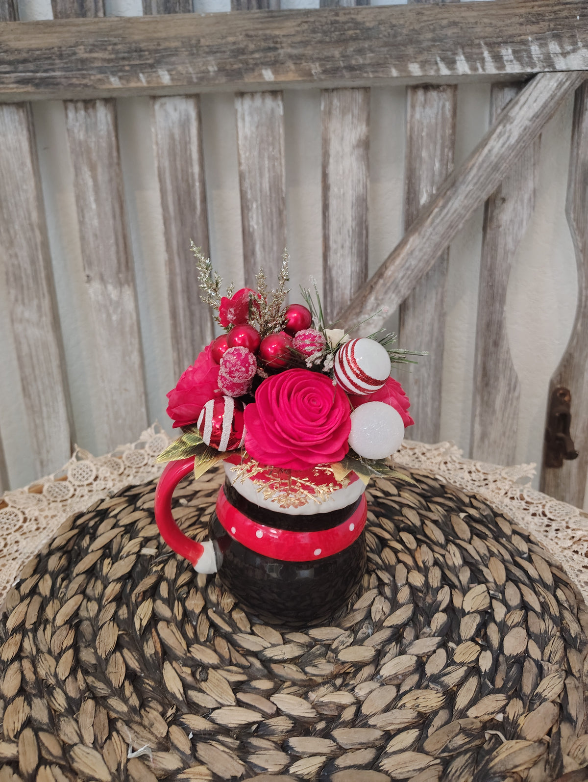 Christmas Penguin Mug Sola Wood Flower Arrangement