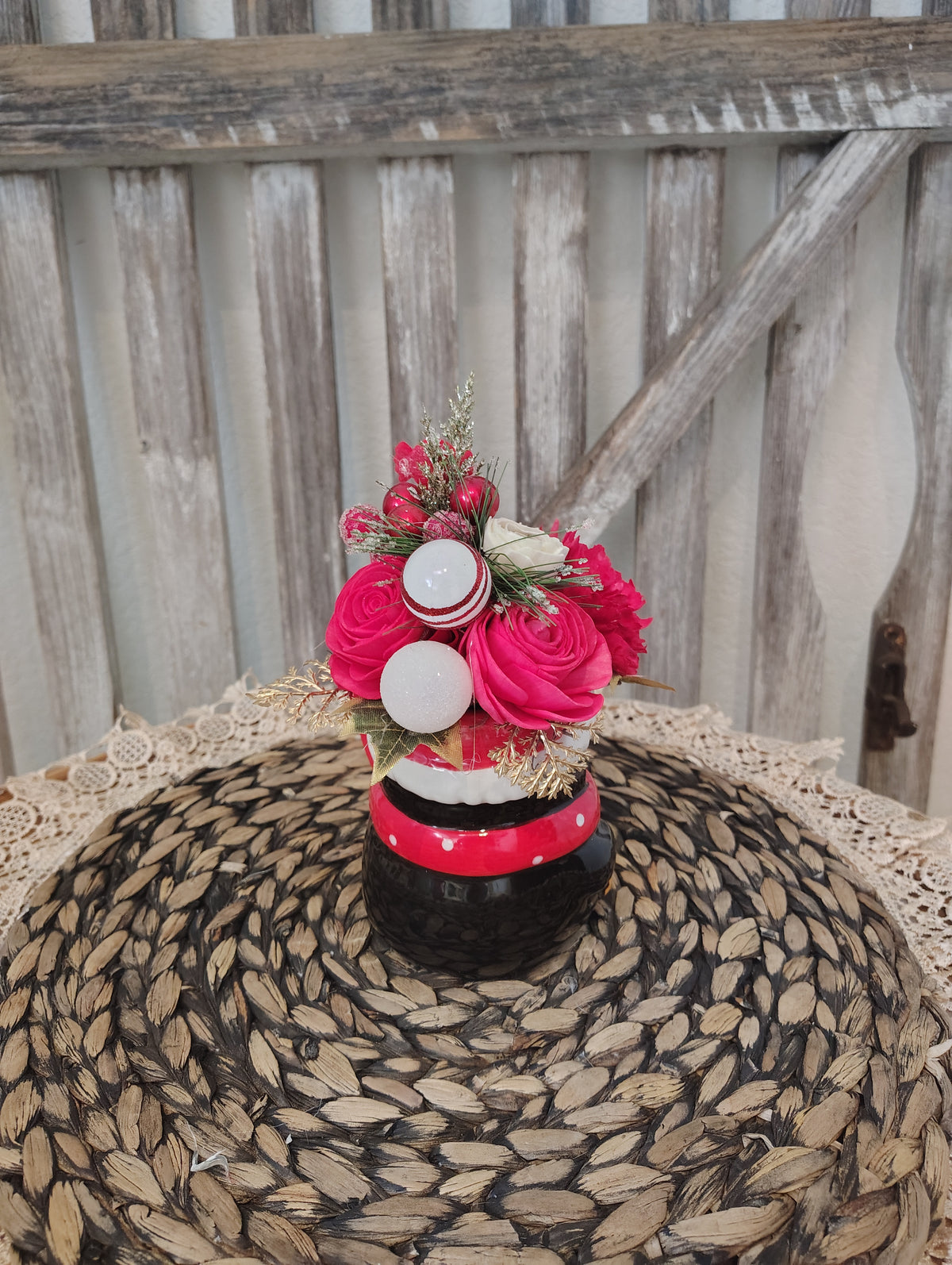 Christmas Penguin Mug Sola Wood Flower Arrangement