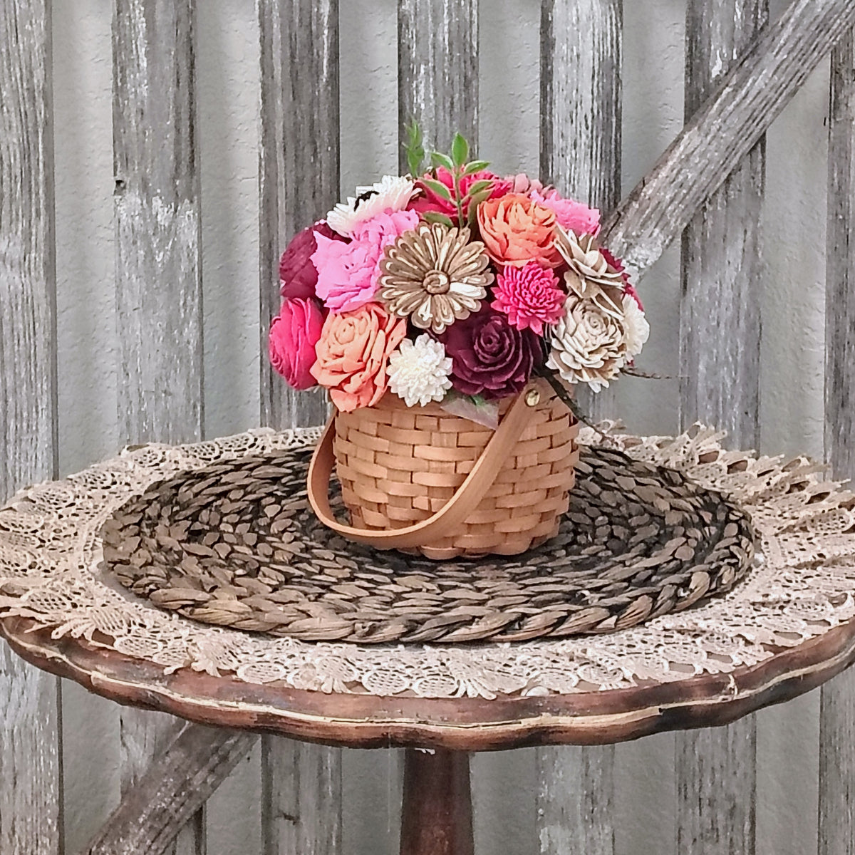 Pink & Coral Sola Wood Flower Basket Arrangement