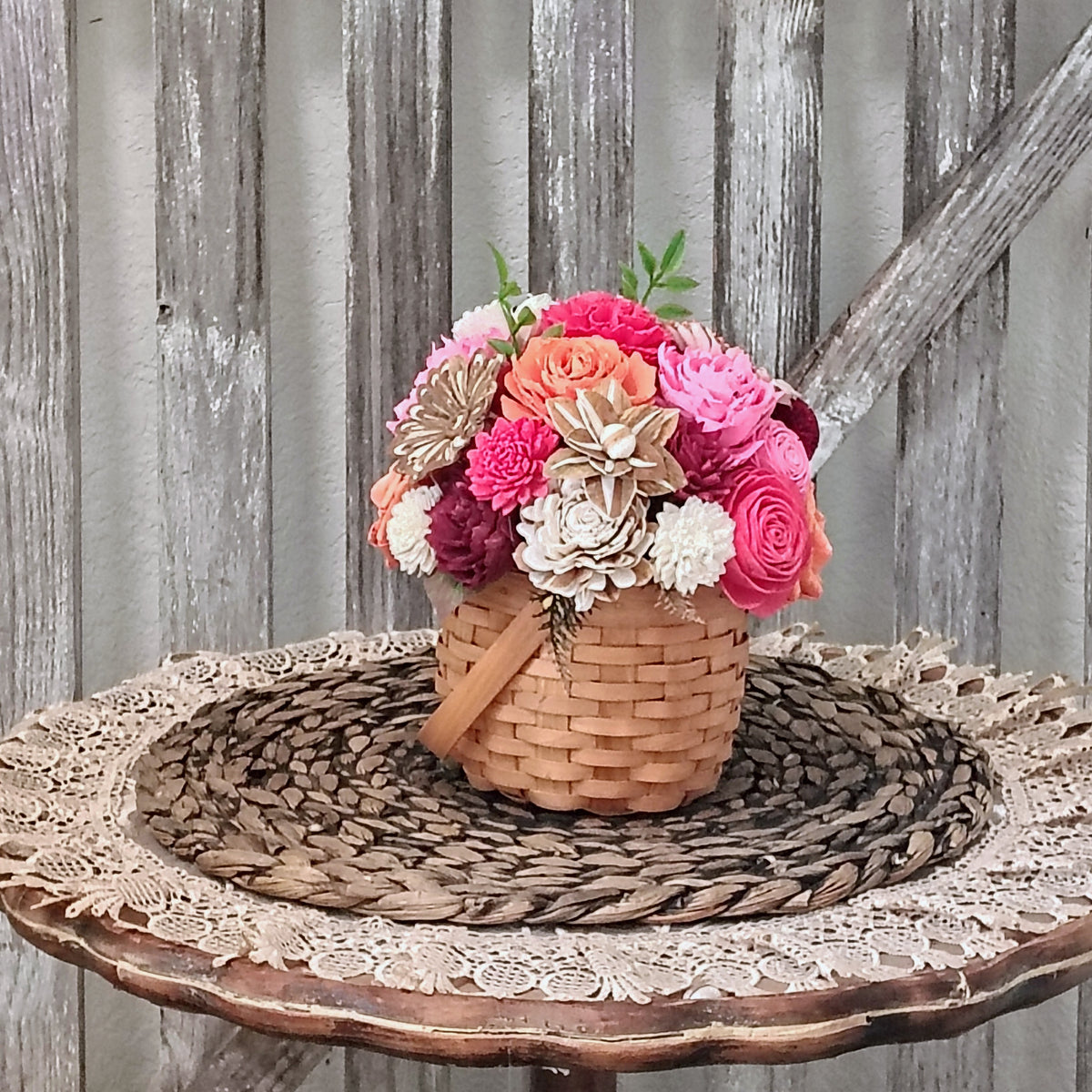 Pink & Coral Sola Wood Flower Basket Arrangement