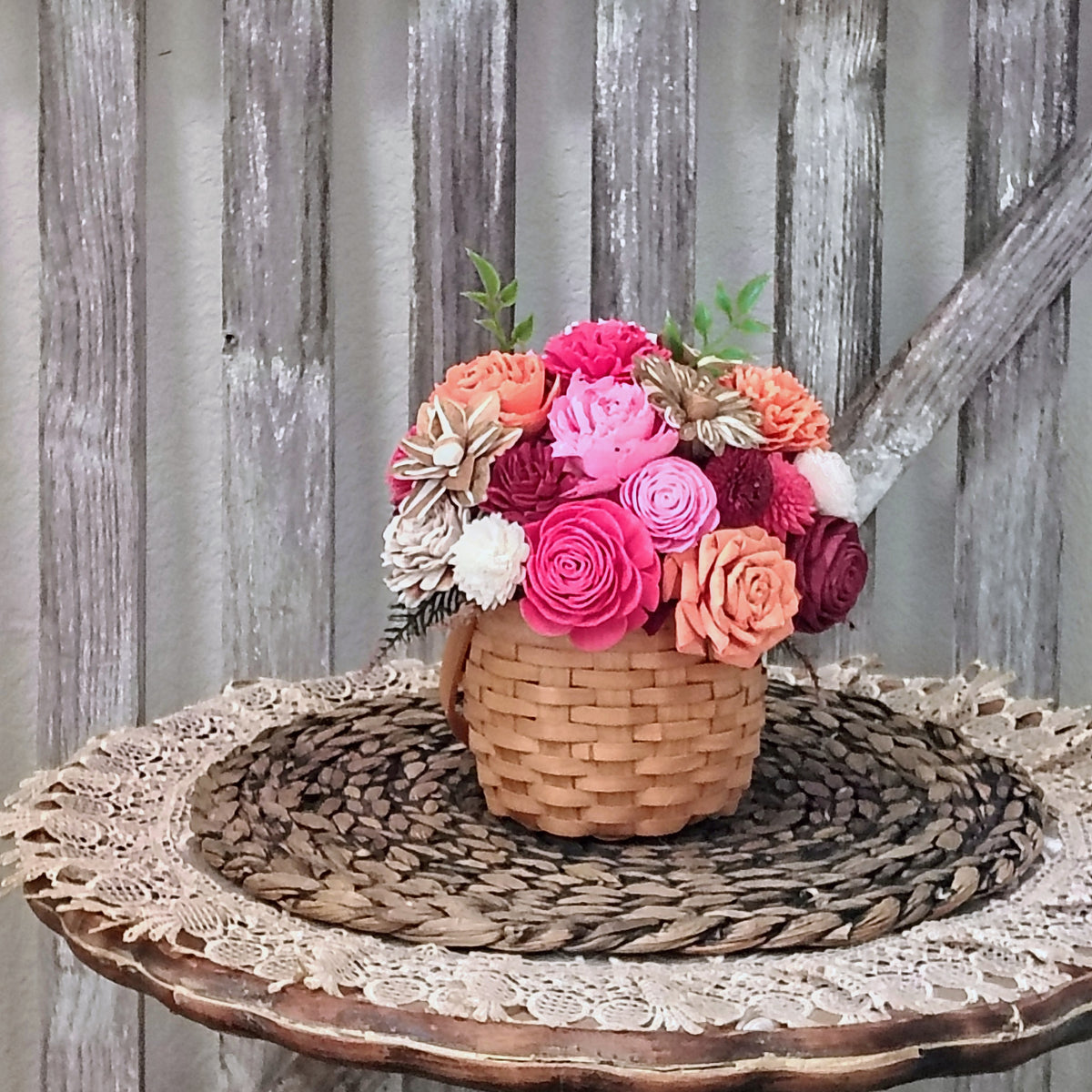 Pink & Coral Sola Wood Flower Basket Arrangement