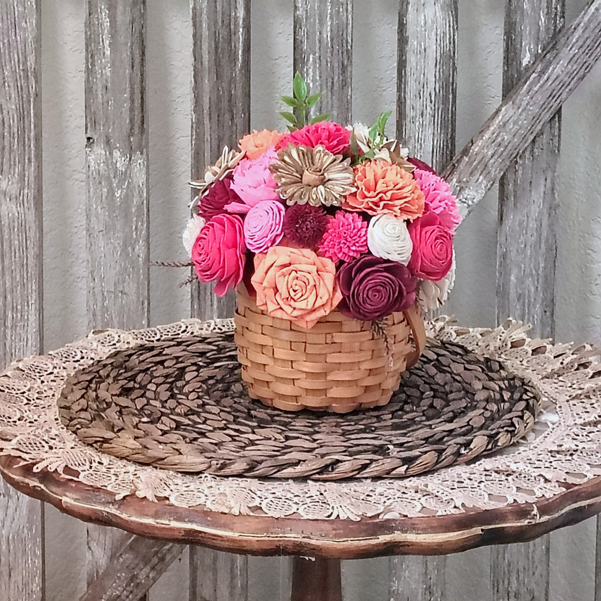 Pink & Coral Sola Wood Flower Basket Arrangement