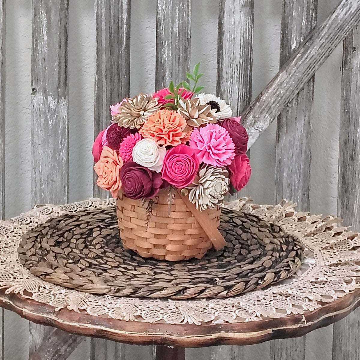 Pink & Coral Sola Wood Flower Basket Arrangement