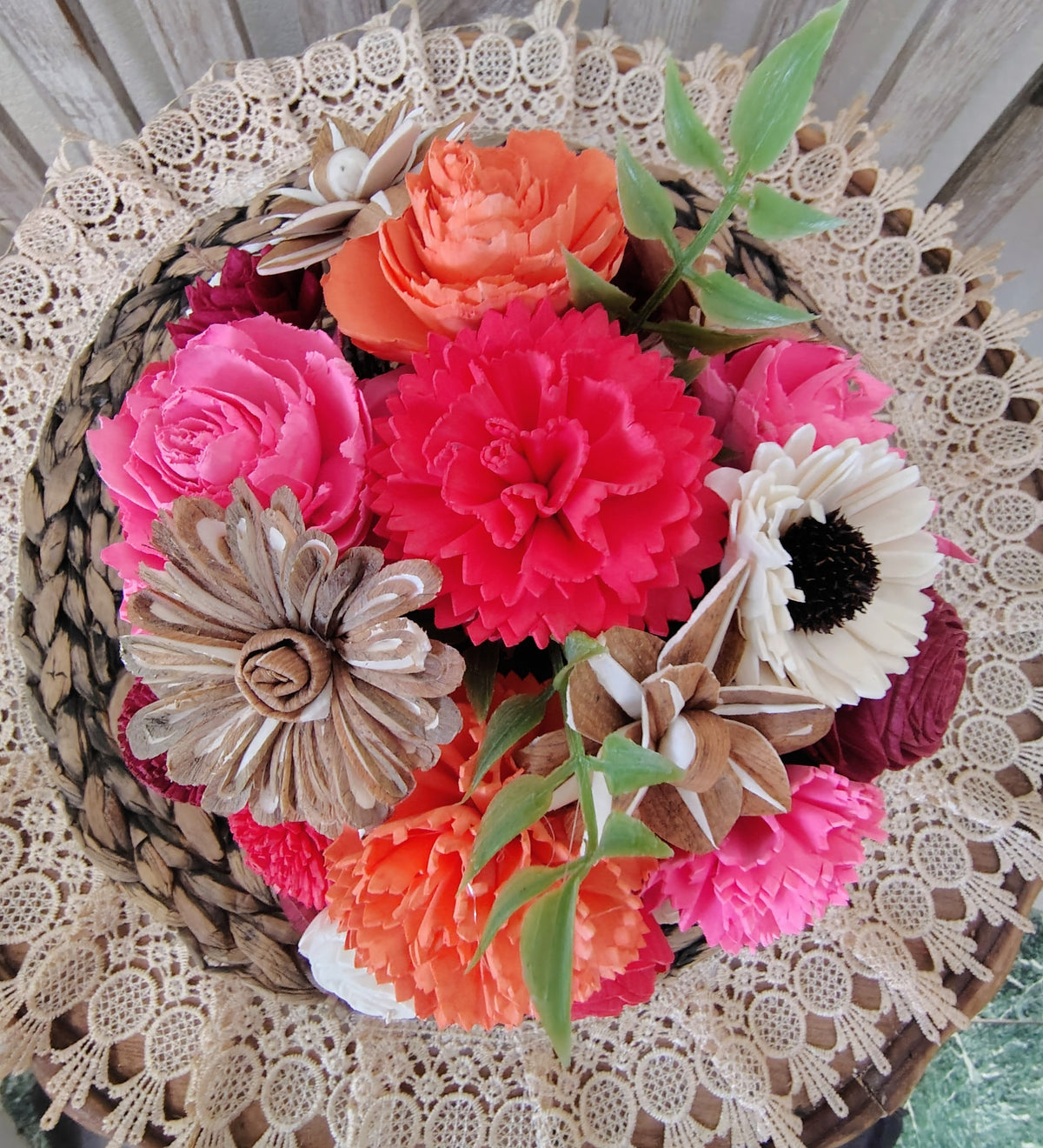 Pink & Coral Sola Wood Flower Basket Arrangement