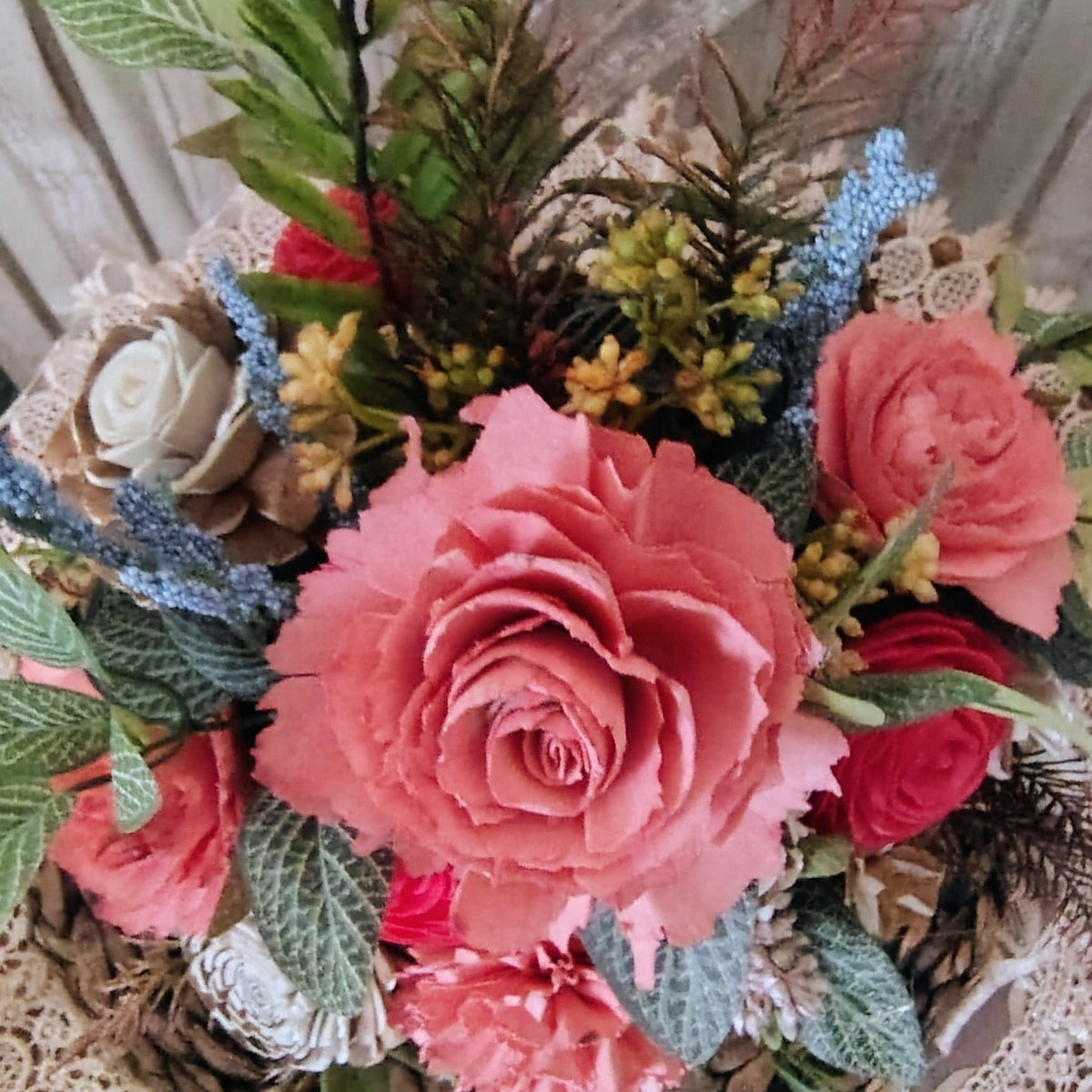 Colorful Sola Wood Flower Arrangement | Rustic Farmhouse Drawer Centerpiece