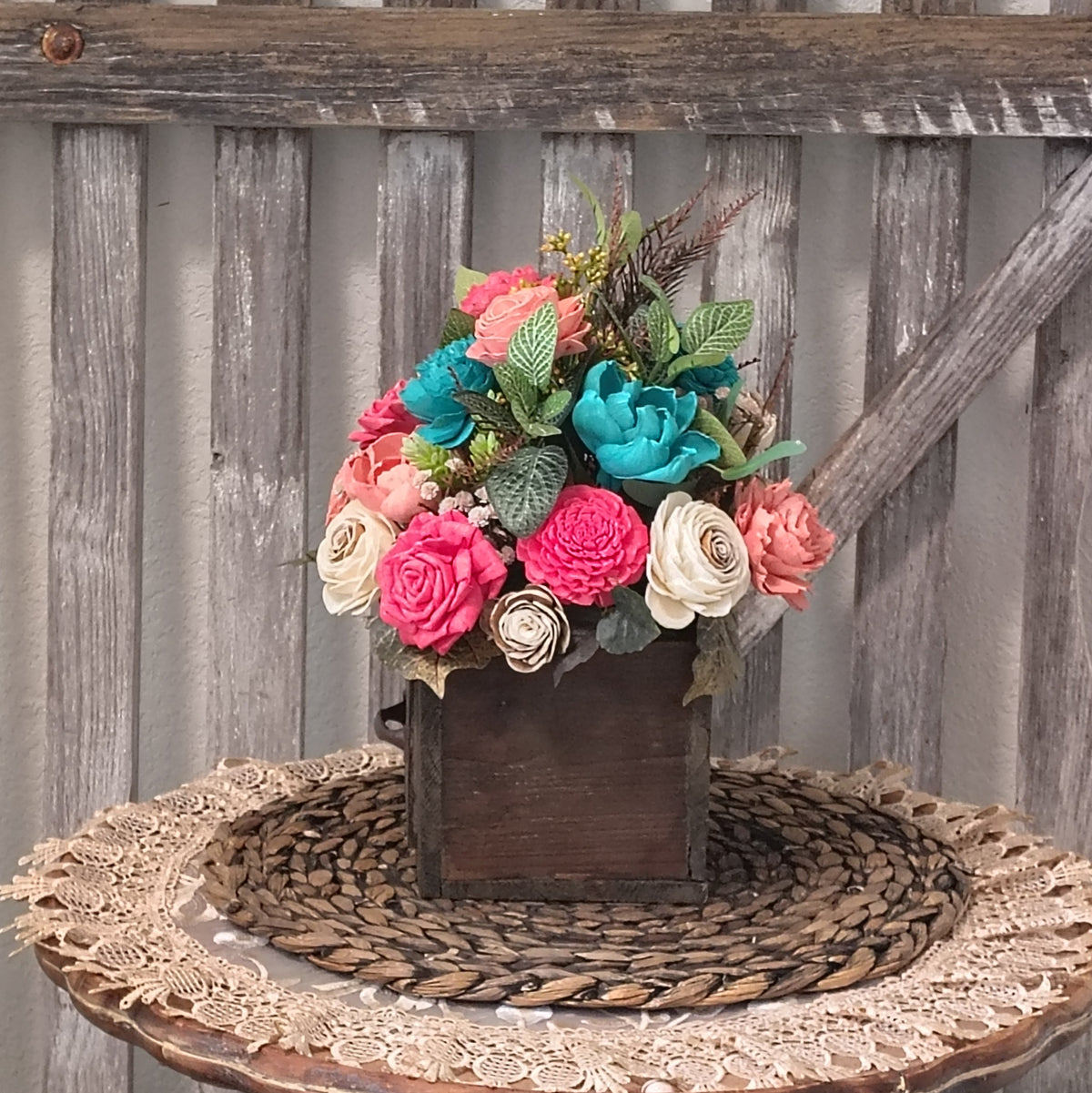 Colorful Sola Wood Flower Arrangement | Rustic Farmhouse Drawer Centerpiece