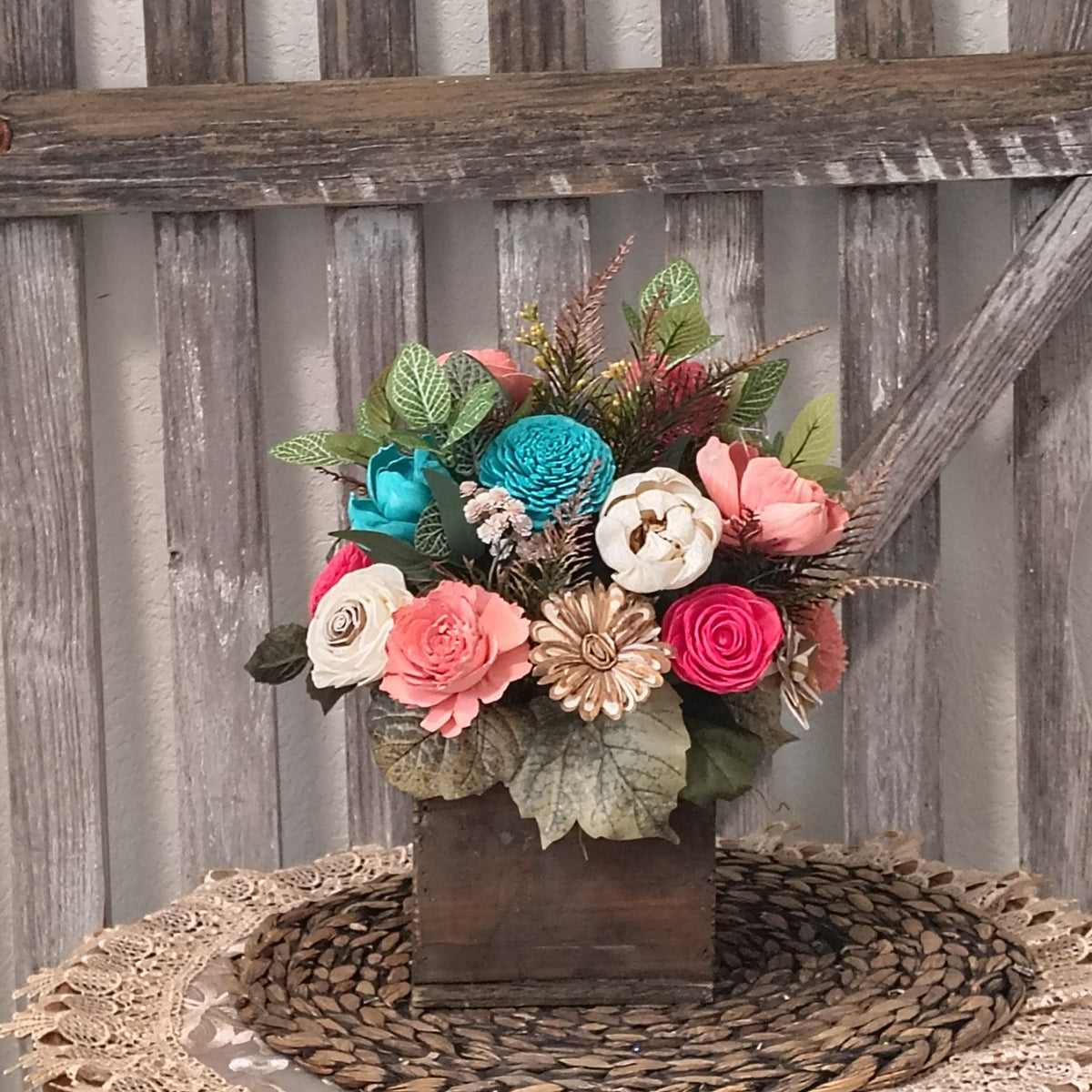 Colorful Sola Wood Flower Arrangement | Rustic Farmhouse Drawer Centerpiece