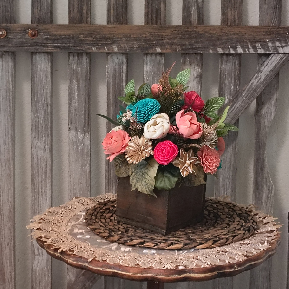 Colorful Sola Wood Flower Arrangement | Rustic Farmhouse Drawer Centerpiece