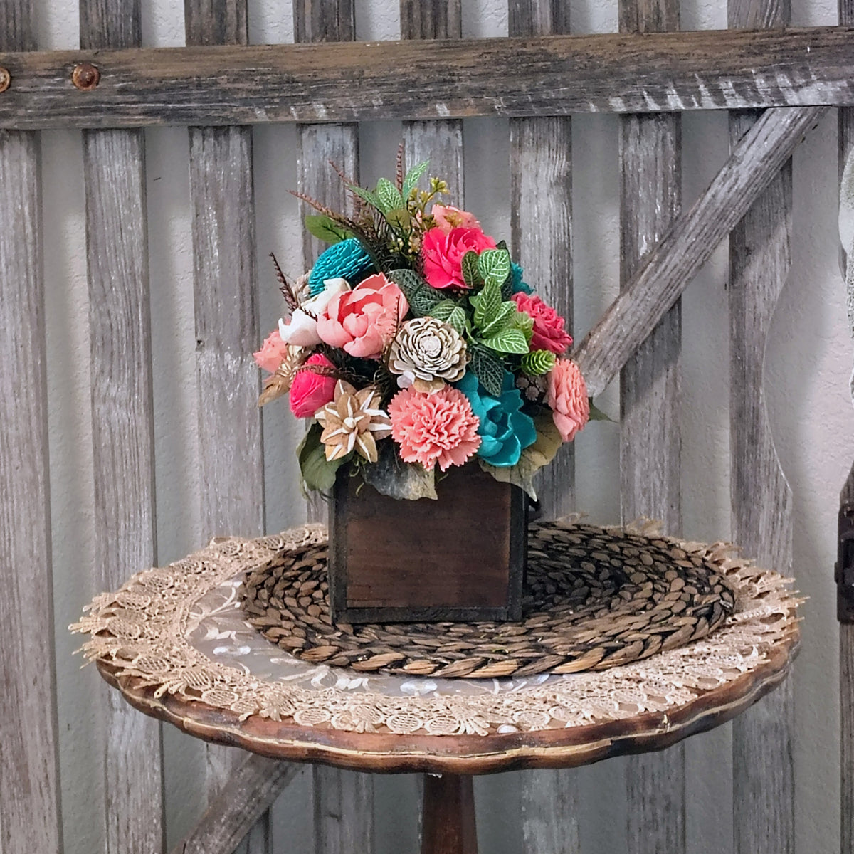 Colorful Sola Wood Flower Arrangement | Rustic Farmhouse Drawer Centerpiece