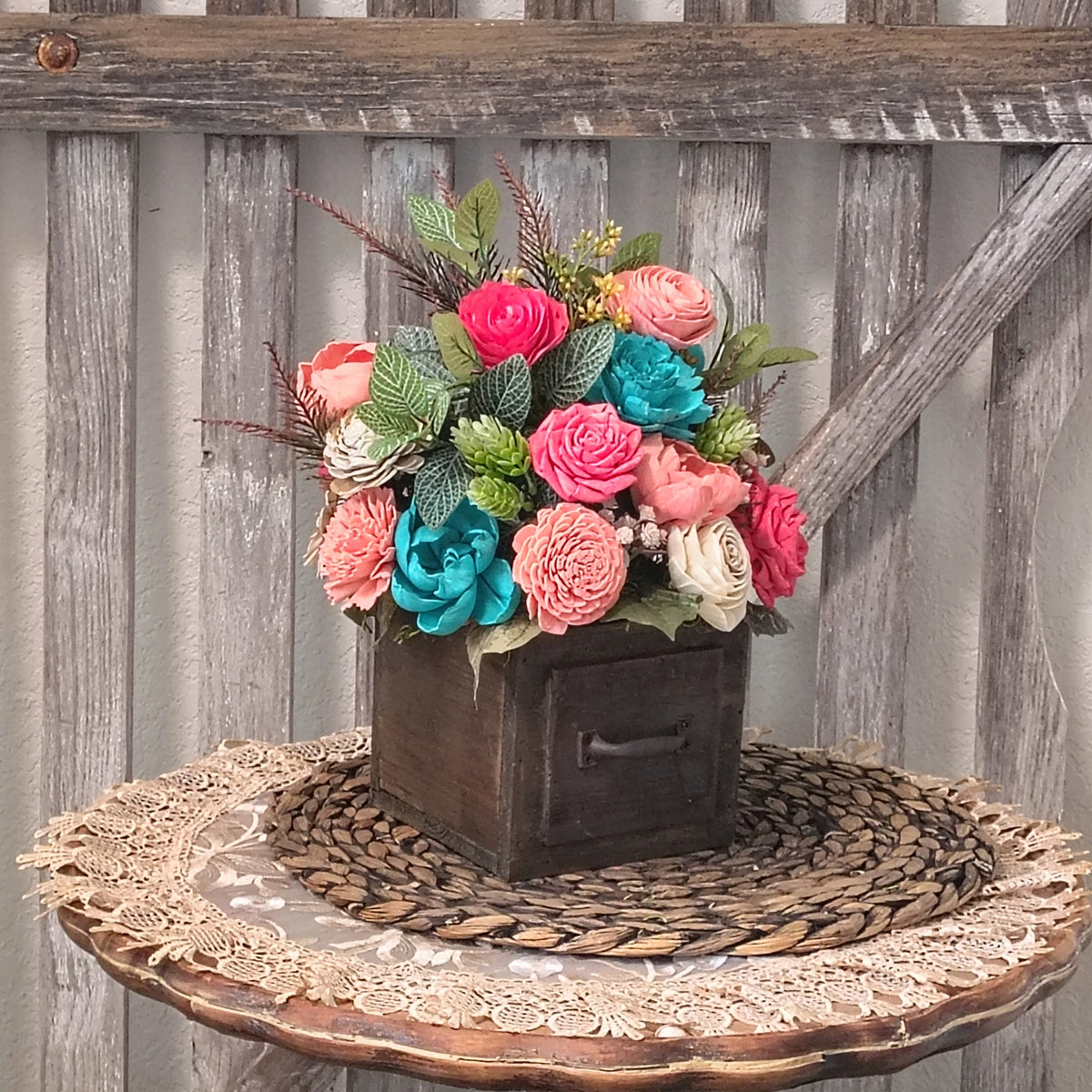 Colorful Sola Wood Flower Arrangement | Rustic Farmhouse Drawer Centerpiece