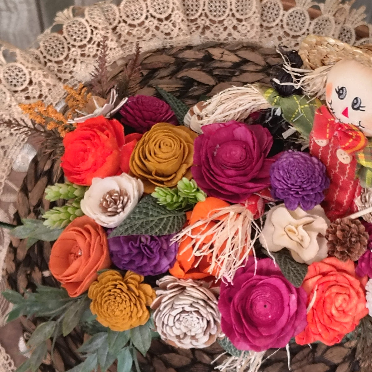 Fall Scarecrow Wagon Centerpiece | Sola Wood Flower Arrangement